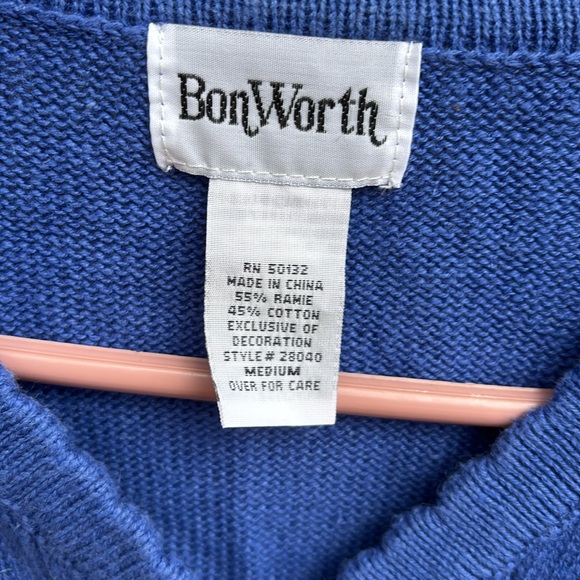 Bon Worth Blue Button Front Cardigan Sweater Embroidered Scalloped Trim Beads M - Picture 4 of 16